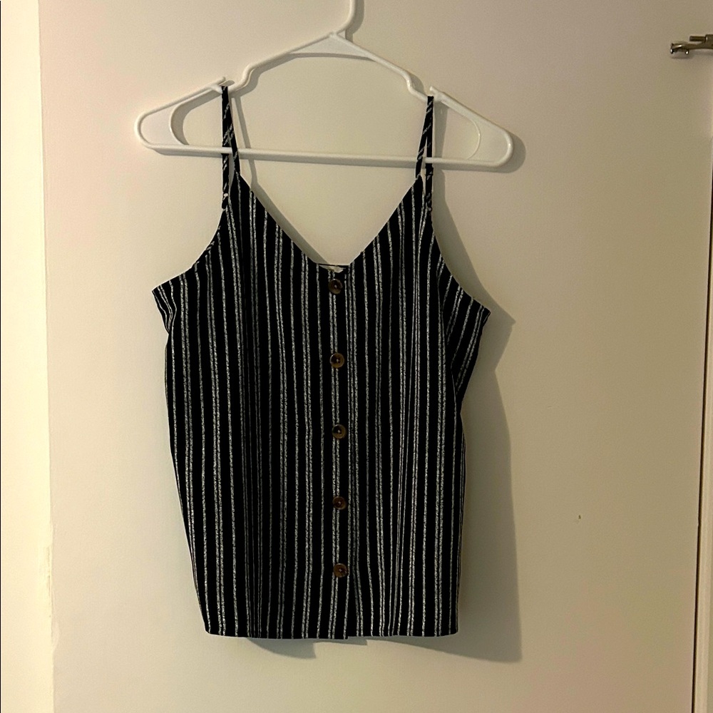 Black and White Striped Button-Down Women's Top